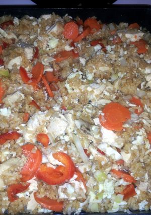 A picture of Chicken Fried Rice using leftovers.