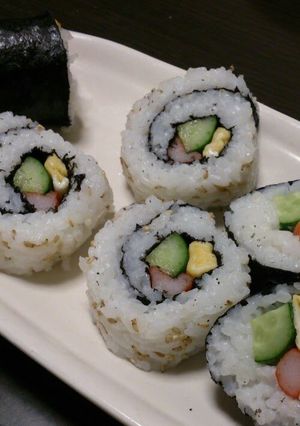 A picture of California Roll-Style Sushi Rolls For Cherry-blossom Viewing.
