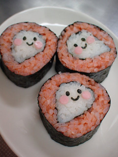 A picture of 'Lil Ghost Sushi Rolls For Halloween.