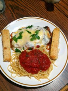 A picture of chicken parmesan.