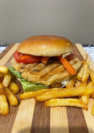 Una foto de Hamburguesa veganísima de garbanzos 🍔