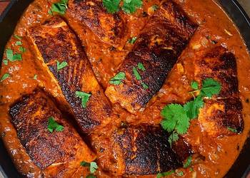 How to Recipe Delicious Blackened Cajun Salmon in Creamy Fire Roasted Tomato Coconut Sauce