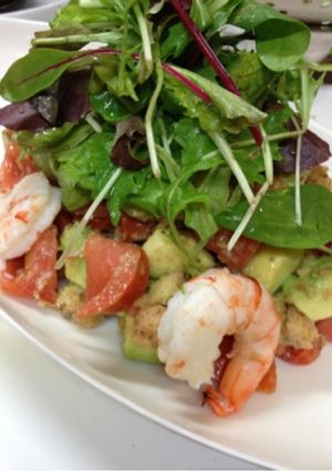 A picture of Avocado, Shrimp and Tomato Panzanella.