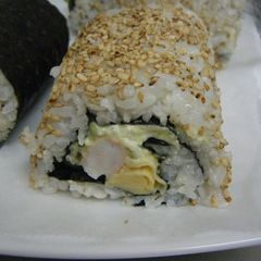 A picture of Futomaki or Ehomaki California Rolls.