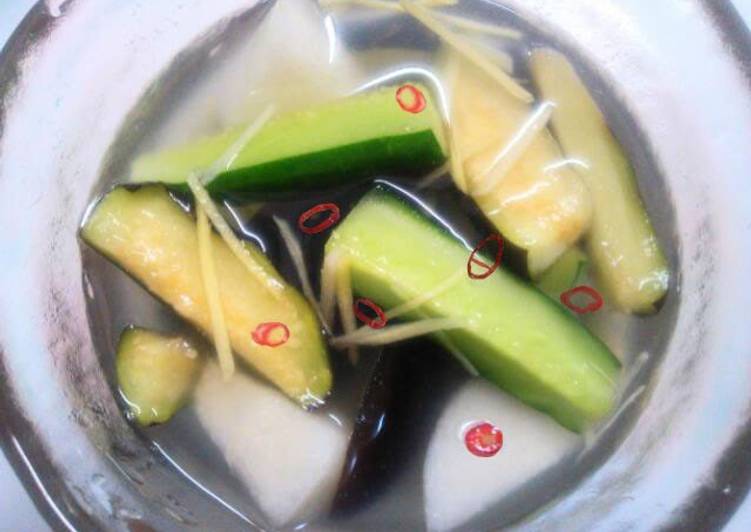Easy Way to Prepare Appetizing Eggplant and Cucumber Mul (Water) Kimchi