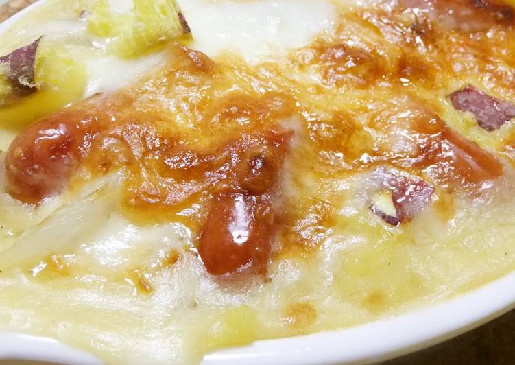 Recipe of Perfect Sweet Potato &amp; Wiener Gratin