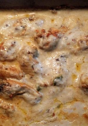 A picture of Cream of mushroom Spicy chicken.