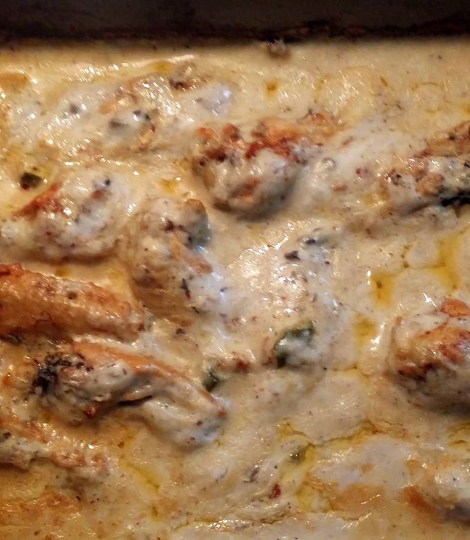 A picture of Cream of mushroom Spicy chicken.
