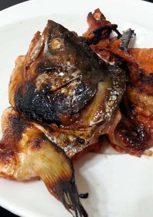 A picture of Salmon In Chinese BBQ Sauce (Char Siew Sauce ).