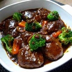 A picture of Delicious Hamburgers Simmered In Demi-glace Sauce.
