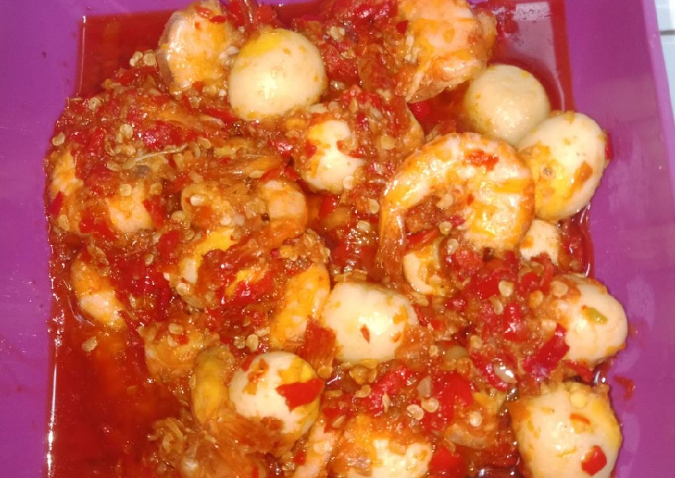 Balado udang telur puyuh