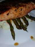 Grilled Honey Balsamic Pork Loin with Smokey Garlic Mashed Potatoes and Chili Dusted Aspargus