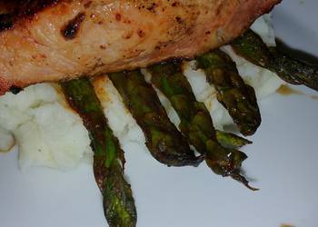 Unique Recipe Grilled Honey Balsamic Pork Loin with Smokey Garlic Mashed Potatoes and Chili Dusted Aspargus Very Delicious