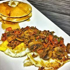 A picture of Fried Eggs With Veggie Chorizo.