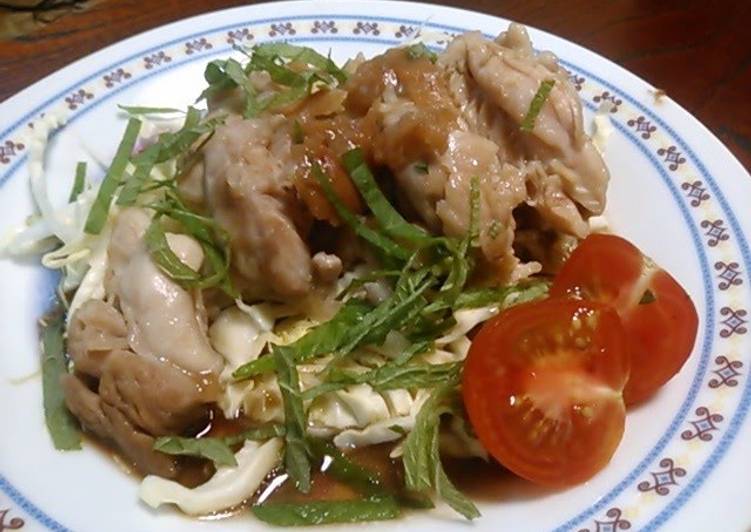 Recipe of Speedy Easy in the Microwave! Sake Steamed Chicken with Umeboshi and Shiso Leaves