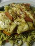 Pista Pesto Pasta with baked Veg & Halloumi