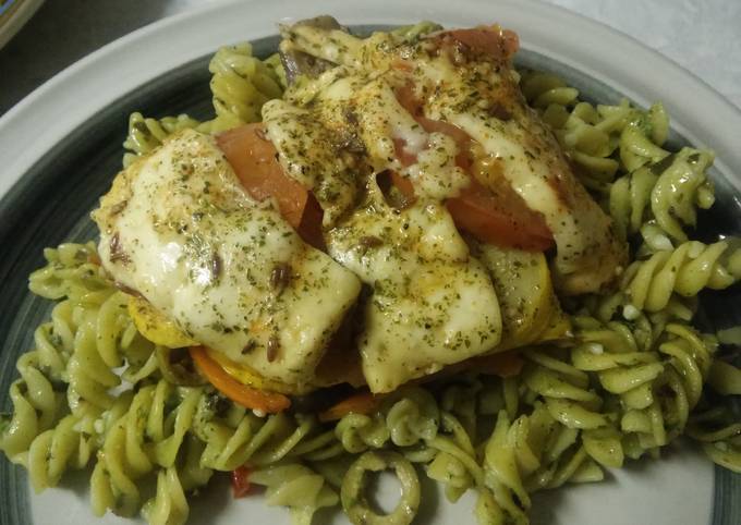 Recipe of Homemade Pista Pesto Pasta with baked Veg &amp; Halloumi