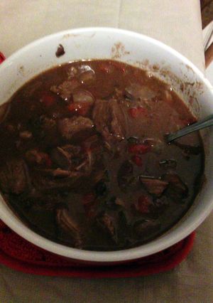 A picture of Black bean chili with pork.