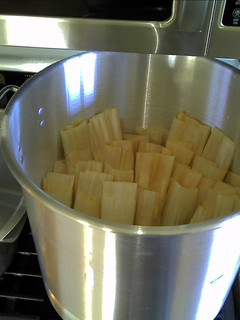 A picture of Tamales de Chile Rojo (Red chile Pork).