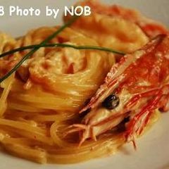 A picture of Pasta with Shrimp and Cream.