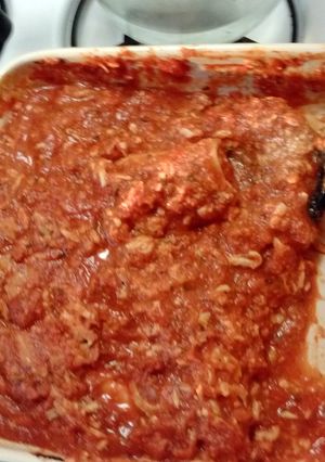 A picture of spicy mancotti with chorico and cheese.