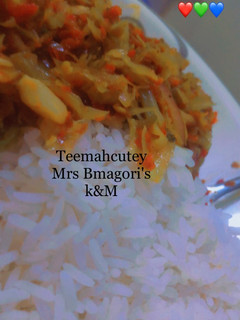 A picture of White rice with veggies.