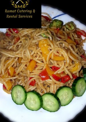 A picture of Stir fry pasta.