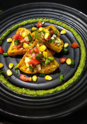 A picture of Corn Cheese Waffles.