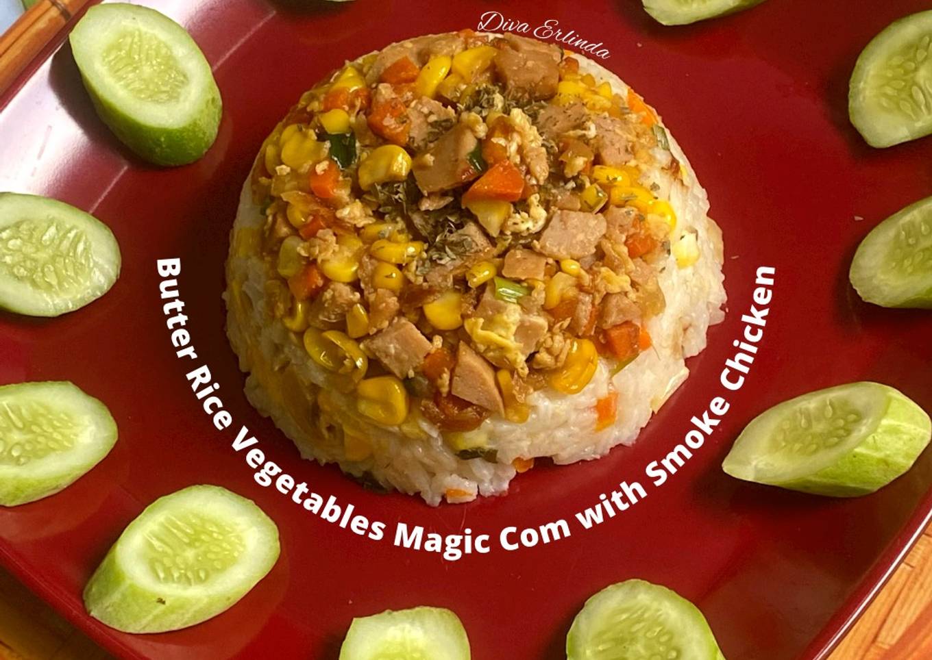 Butter Rice Vegetables Magic Com with Smoke Chicken