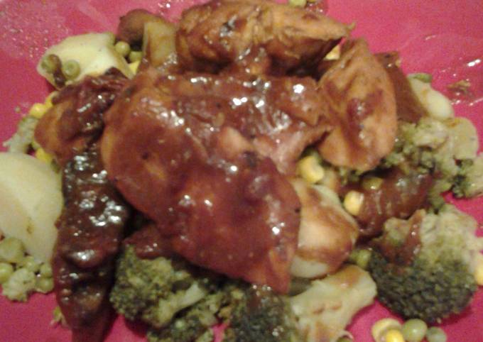 Recipe of Homemade Chicken and Mushroom on a bed of Sweet Veg