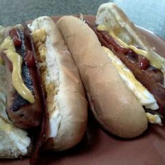 A picture of Bacon Curry Eggs & Cheese Hotdogs.