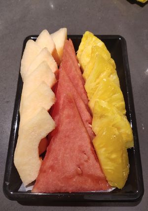 A picture of Pineapple,Water Melon.and Honey Dew.