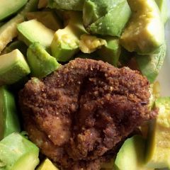 A picture of Avacado and crunchy chicken.