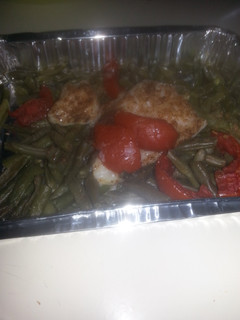A picture of HCG diet meal 7 & 9: fish fillet with string beans.