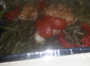 A picture of HCG diet meal 7 & 9: fish fillet with string beans.
