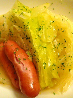 A picture of Meltingly-Soft Simmered Cabbage and Wiener Sausages.