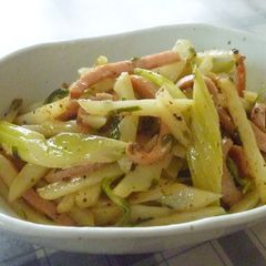 A picture of Stir-Fried Celery & Potato with Grainy Mustard, Mayo, and Soy Sauce.