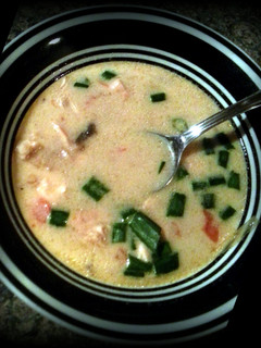 A picture of Tom-kha-gai (spicy coconut chicken soup).