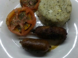 Chorizos rellenos con guarnición