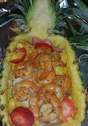 A picture of Hawaiian Island stuffed Pineapple.