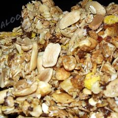 A picture of Dark chocolate and peanuts granola crumble.