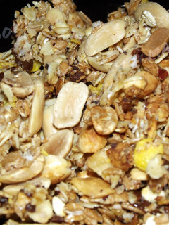 A picture of Dark chocolate and peanuts granola crumble.