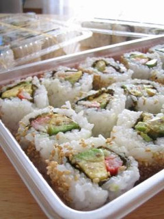 A picture of California Rolls.