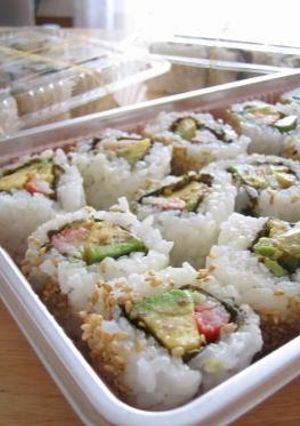 A picture of California Rolls.