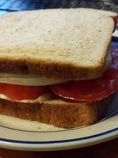 A picture of Taisen's tomato, onion and cucumber sandwich.
