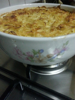 A picture of The best salmon pasta bake.