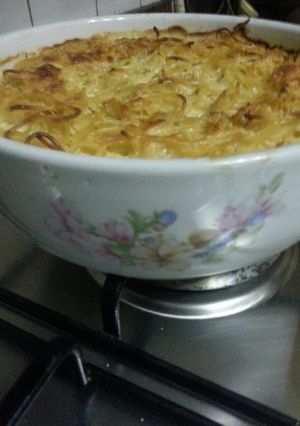A picture of The best salmon pasta bake.