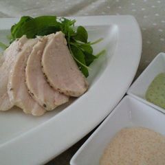 A picture of Absolutely Tender Poached Chicken With 2 Kinds of Sauce.