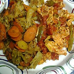A picture of Chicken and vegetables.