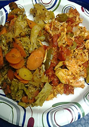 A picture of Chicken and vegetables.